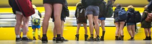 People take part in the No Pants Subway Ride in Berlin