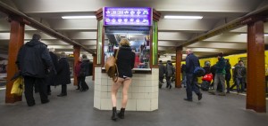 People take part in the No Pants Subway Ride in Berlin