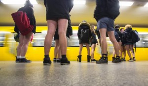 People take part in the No Pants Subway Ride in Berlin