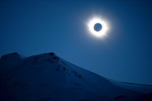 A total solar eclipse is seen in Longyearbyen on Svalbard