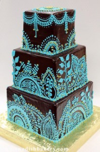 3TOT_Ganache_wedding_cake,_aqua,_teal_custom_henna